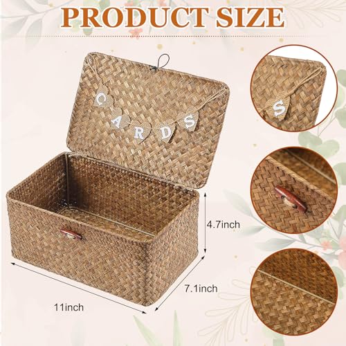 Image of Geelin Sea Grass Wedding Card Basket With Letter Flag Decorative Wedding Card Woven Post Box Suitable For Baby Showers Birthdays Graduation Ceremonies Bridal Showers(11 Inch,Coffee)