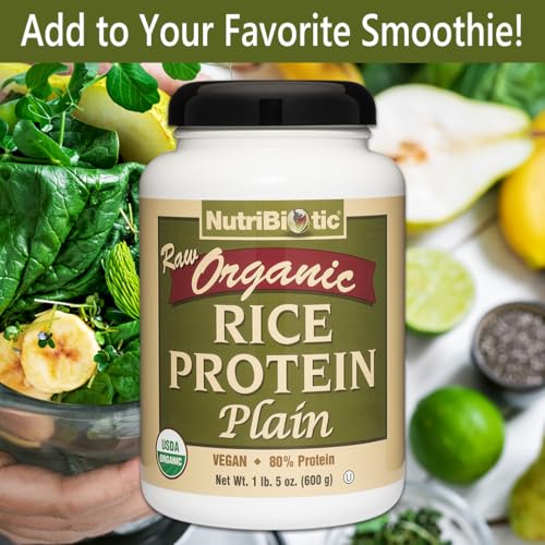 Image of NutriBiotic Certified Organic Plain Rice Protein, 21 Ounce | Low Carbohydrate Vegan Protein Powder | Raw, Certified Kosher & Keto Friendly | Made Without Chemicals, GMOs & Gluten | Easy to Digest