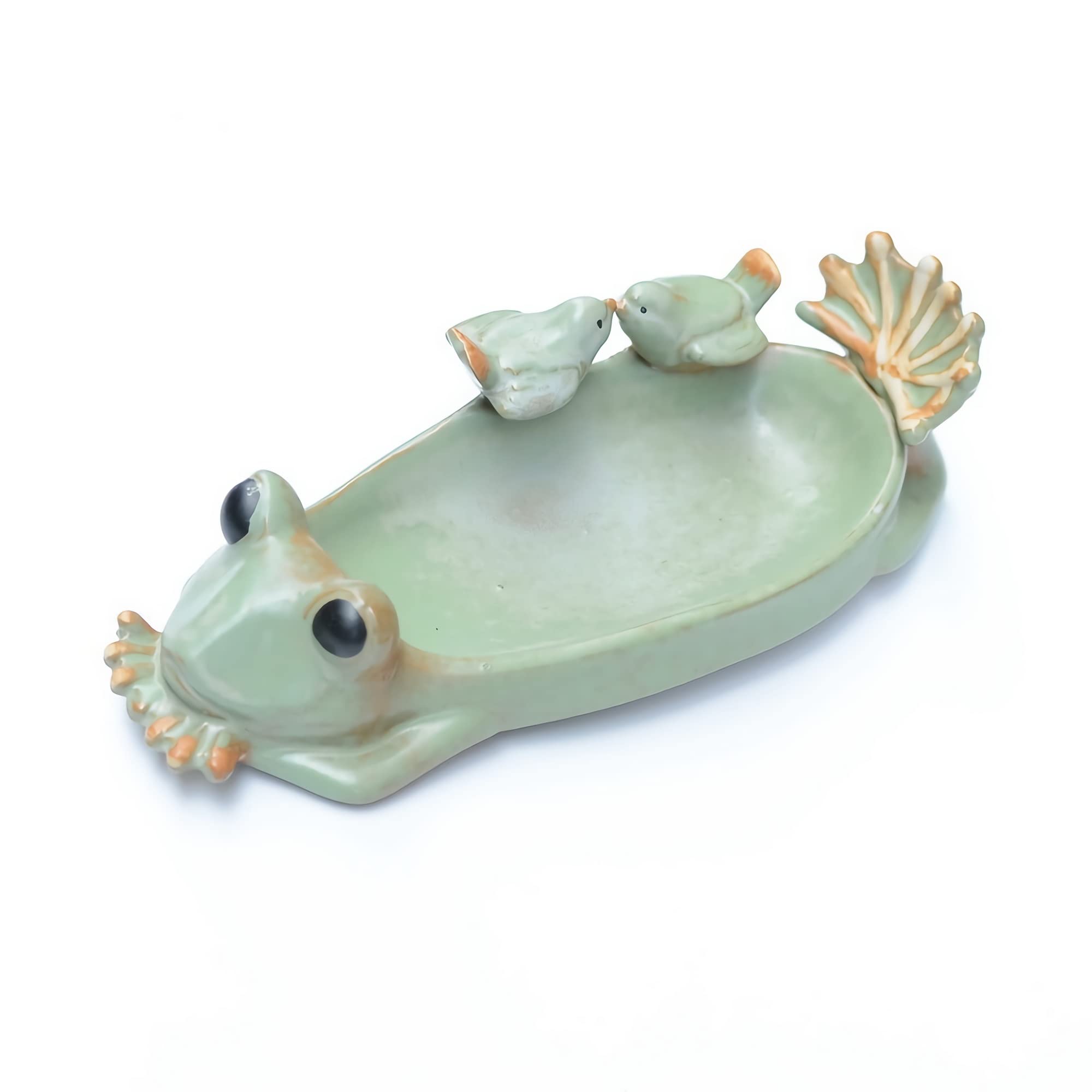 Mangiatoia for Uccelli a Tema Rana in Ceramica, Ciotola for Il Bagno degli Uccelli, Vaso di Fiori da Giardino in Rana in Porcellana for la Decorazione dell'ornamento del Prato del Giardino