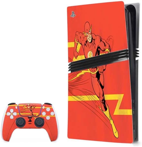 Skinit Decal Gaming Skin Compatible with PS5 Pro Bundle - Officially Licensed DC Comics The Flash Vintage Action Running Pose Design