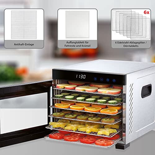 ProfiCook® Dörrautomat | Edelstahl | Temperaturregler von 35–75 °C | BPA-frei | Timerfunktion | 6 Etagen | LED-Display | Touch-Bedienung | Obst, Fleisch, Früchte - trockner | 650 Watt | PC-DR 1218 – Bild 4