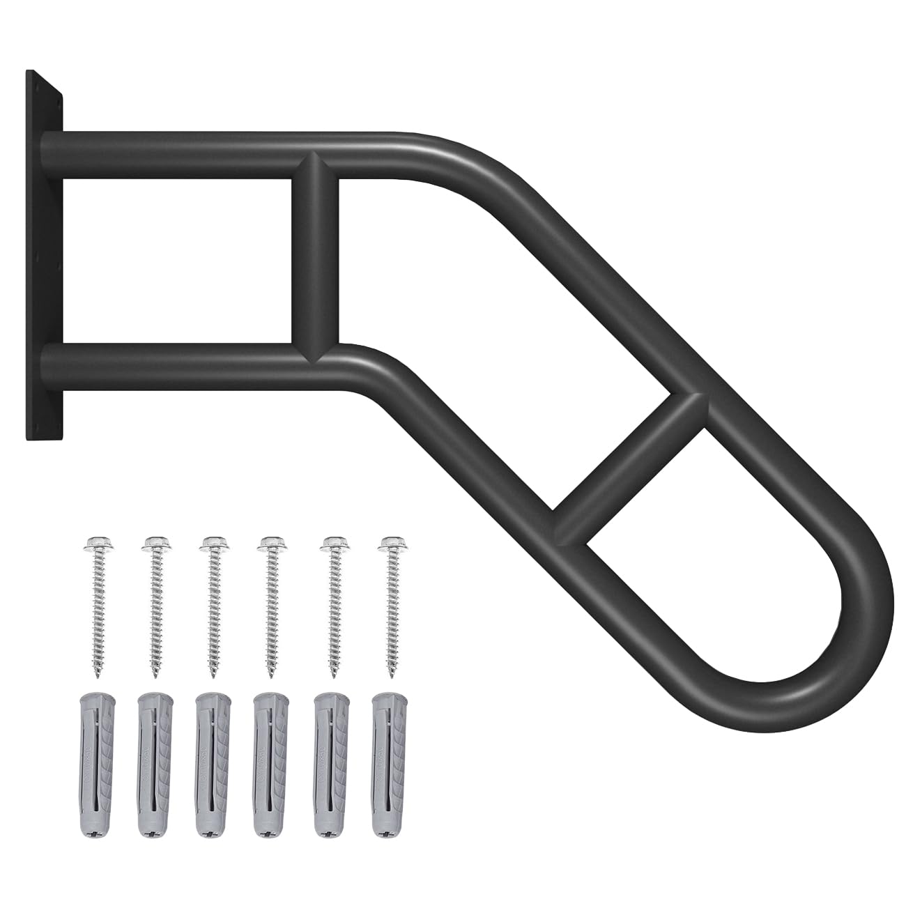 Hand Rails for Outdoor Steps Stair Railing Indoor Rail Metal Heavy Duty Non-Slip 1-3 Step Wall Mount Grab Bars U-Shape Safety Handle Garage Porch Courtyard Doorways (1 Pack 23" D)