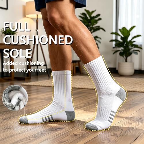 Image of Men's Cushioned Crew Socks 6 Pack Cotton Running Athletic Socks Sport Daily