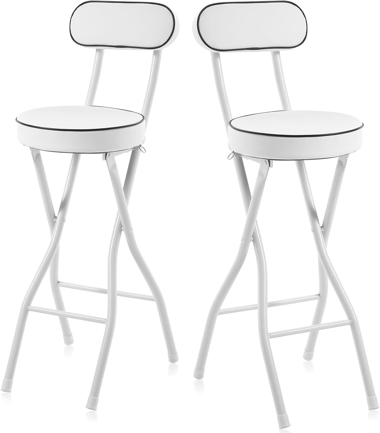 MIDUOLAI Folding Stool with Backrest 25.6 Inch Counter Height Folding Bar Stools Cushioned Padded Foldable Chair Portable Tall Folding Chairs for Adults Kitchen Garden Camping,White,2PCS