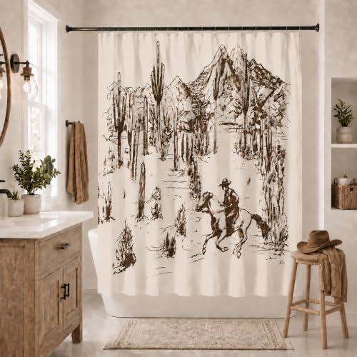 Hipposama Western Cowboy Shower Curtain Desert Horse and Cactus Design for Farmhouse Bathroom Waterproof Fabric with 12 Pcs Hooks Great for Housewarming Gifts 72 W X 72 L