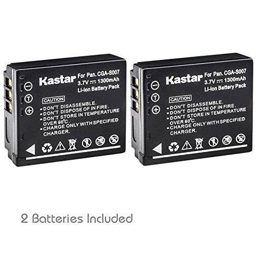 Kastar Battery (2-Pack) for Panasonic Lumix CGA-S007, CGA-S007A, CGA-S007A/1B, CGA-S007E, DMW-BCD10, DE-A25, DE-A26