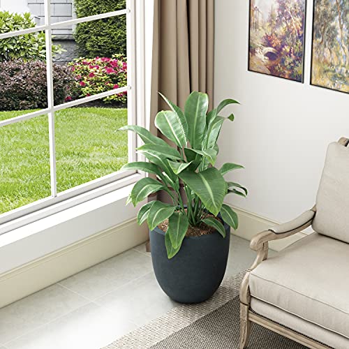 Image of Kante 18 Inch Dia Round Concrete Planter, Indoor Outdoor Large Plant Pot with Drainage Hole and Rubber Plug for Home Patio Garden, Dark Gray
