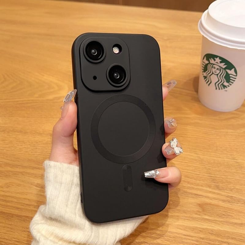 Image of LuxuryKase Premium MagSafe Case for iPhone 13 | Shockproof & Anti-Scratch Cover | Soft Silicone with Wireless Charging | Camera Lens Guard - Black