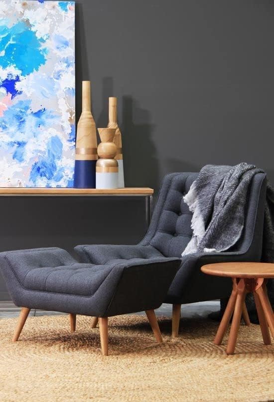 SMR Handicraft Wooden Wing Chair with Ottoman & Pillow – Luxury High Back Armchair for Living Room & Bedroom | Cushioned Single Seater Lounge Chair | Upholstered Rest Chair with Ottoman (Dark Grey)-image-34