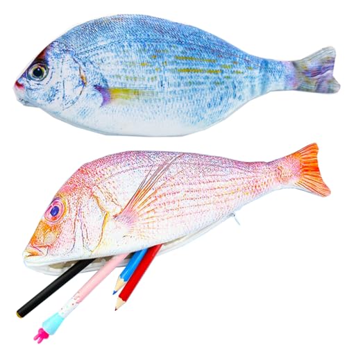 Image of 2pcs Fish Pencil Case Novelty Fish Pen Bag Fish Coin Purse Funny Pencil Case with Padded Thick Foam Lining Fish Gifts for University Classroom Supply(Vivid Style,Blue & Red)