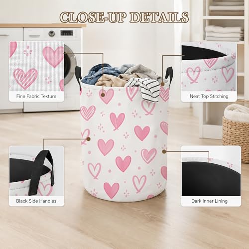 Image of Laundry Hamper, Pink Heart Collapsible Doodle Heart Laundry Baskets Waterproof Oxford Cloth With Handles, Clothes Storage Bucket For Bathroom /Bedroom 16 inch x 20.8 inch