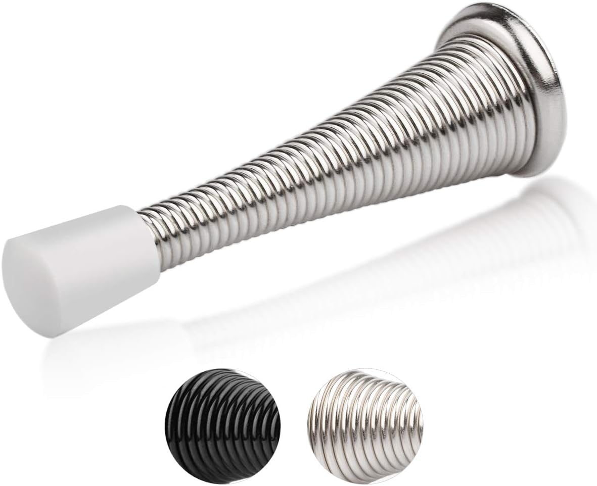 HOMOTEK 24 Pack Spring Door Stopper with Rubber Bumper Satin Nickel 3-1/8" Flexible Spring Heavy Duty Wall Door Stop Low Mounted Door Bumper for Home (Satin Nickel-Upgrade)