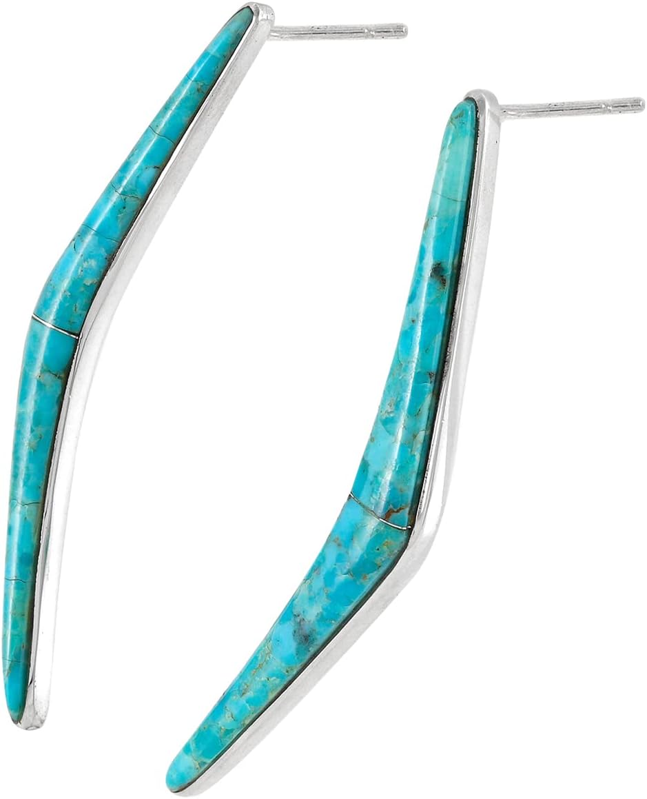 Turquoise Earrings 925 Sterling Silver & Genuine Gemstones (Choose Color) - Image 3