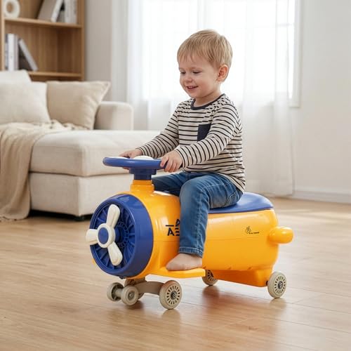 Image of R for Rabbit Iya Iya Aero Ace Swing Car for Kids, 2 in 1 Baby Ride On & Magic Toy Panda Car, ABEC7 Bearing Smooth Wheels with Storage Seat, Ideal for 2+ Years Boys & Girls, Upto 50 Kgs (Orange Blue)