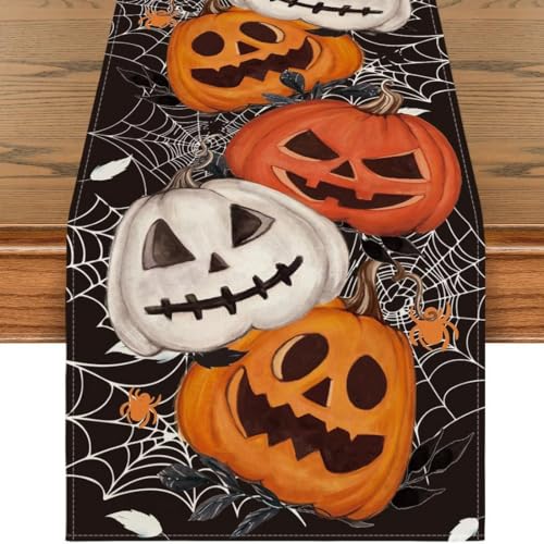 WUSJCOF Toalha de mesa de morcego de Halloween, 1 unidade, terror abóbora, bandeira, plástico impermeável, tecido, decoração de festa e mesa de Halloween, para casa e jardim (33 x 183 cm)