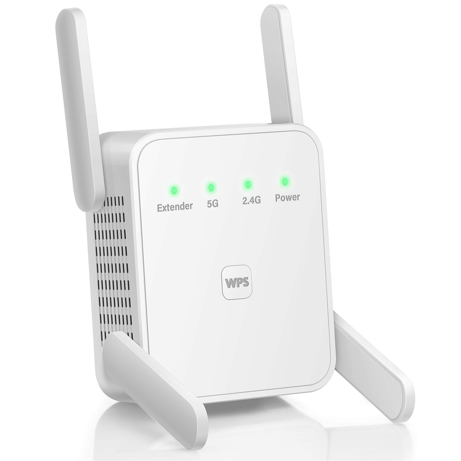 Répéteur WiFi 1200Mbps, Puissant WiFi Booster Double Bande 5GHz & 2.4GHz | Configuration WPS en un clic,4 antennes pour une couverture de 12 880 m², installation simple, parfait pour le télétravail