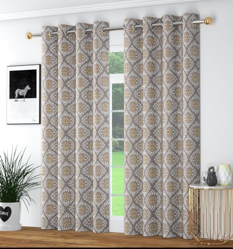Image of Polyester Nexus Design Printed Room Darkening Door Curtain 9 Feet Long Set of 2 | Blackout Curtains for Bedroom Living Room Decor - Brown