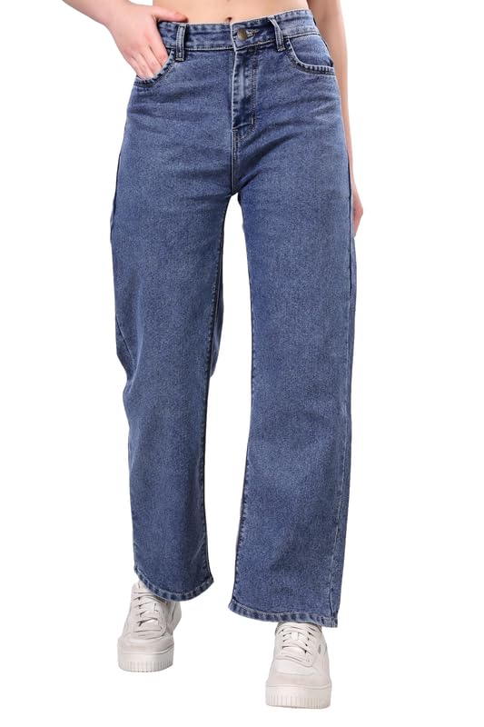 Image of London Hills Women's High Rise Wide Leg Jeans | Relaxed Fit Baggy Denim Pants | Stylish Straight Fit Comfortable Casual Wear Jeans for Women (Black)