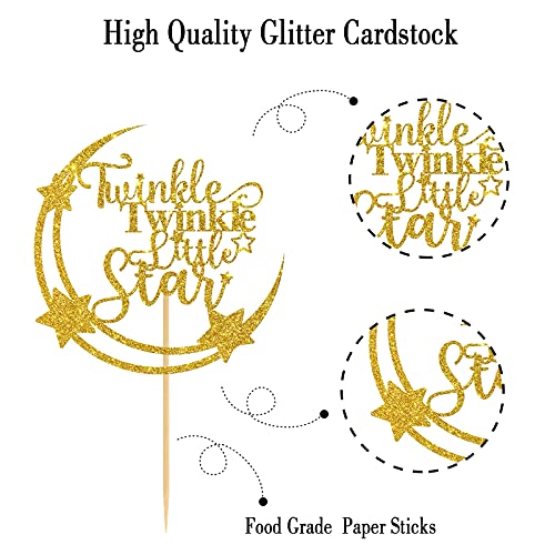 Belrew Twinkle Twinkle Little Star Cake Topper, Moon & Star Baby Shower Cake Topper, Gender Reveal Party Supplies, Baby 1St Birthday Party Decorations, Glittery Gold #TOP4