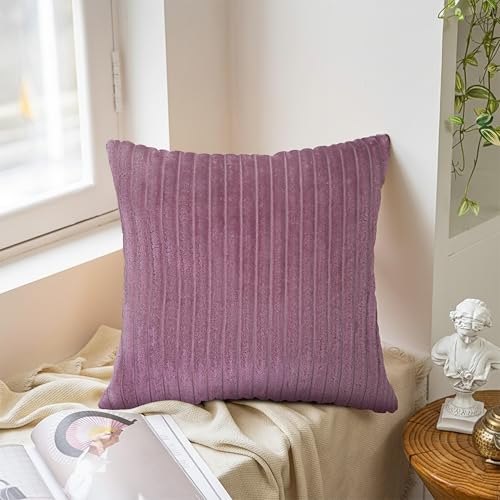 Image of Yellow Weaves Pencil-Stripe Fur Cushion Covers | Soft Polyester | Decorative Sofa & Throw Pillow Covers | 16x16 Inches, Pack of 3 (Purple & Sea Green)