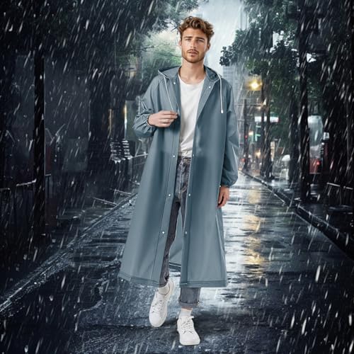 Image of PALAY Waterproof Rain Ponchos for Adults (2Pack) Reusable EVA Lightweight Long Raincoat with Hood Button-Up Unisex Rain Coat for Motorcycle Commute, Monsoon Travel & Festivals (Length 120cm)