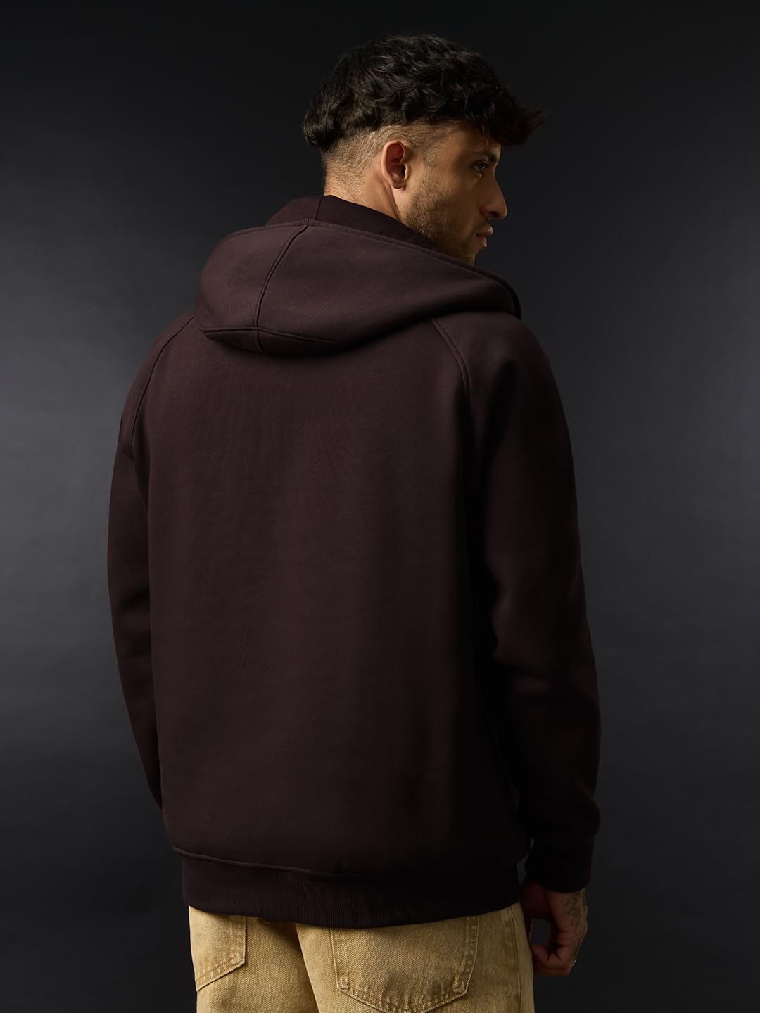 The Souled Store Choco Brown - Sudadera de manga larga con capucha para hombre y niño, mezcla de algodón sólido, hombros caídos, ropa de calle moderna, ropa de invierno, uso diario, casual, ropa de