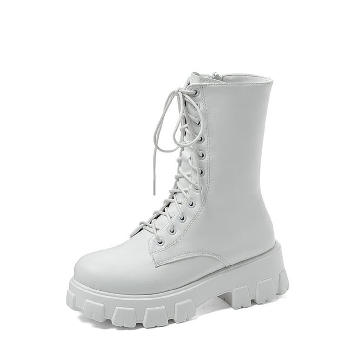 tinbarry Stivaletti Donna Stivali con Plateau Punk Gotico Stivali Stringati in Pelle PU Stivaletti Corti con Tacco Largo con Zeppa Cinturini con Fibbia Catene con Zip Scarpe Invernali
