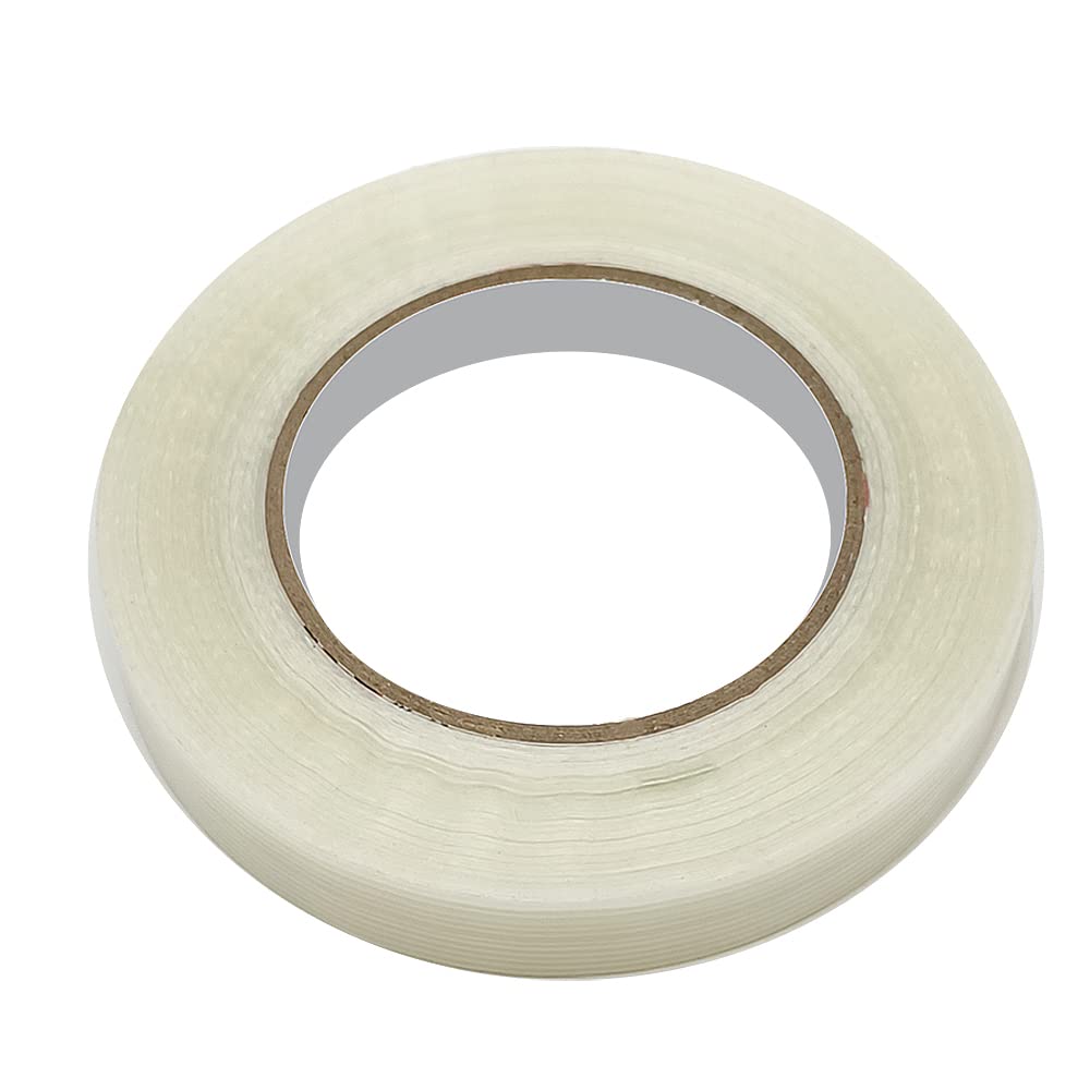 1 Rollo Cinta de Fibra de Vidrio 20mm x 50m Cinta de Filamentos Bidireccionales Claro Filamento Cinta de Flejado para Flejar, Reforzar, Empaquetar y Sellar