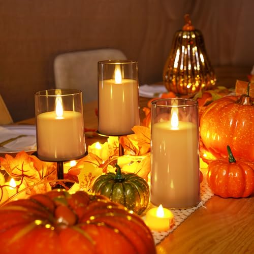 Image of Homemory Realistic Flickering Flameless Candles, Battery Operated Candles with Remote Control and Timer, LED Fake Electric Candle for Home, Christmas Decoration, Gold, Set of 3