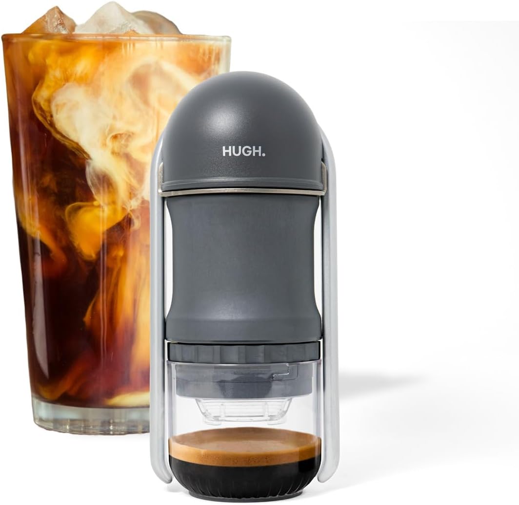 HUGH V4 Lever Portable Espresso Maker, Double Espresso Shot with Ridgeless Portafilter Basket, Manually Operated, Perfect for Hiking & Camping (Non- pressurized Filter)
