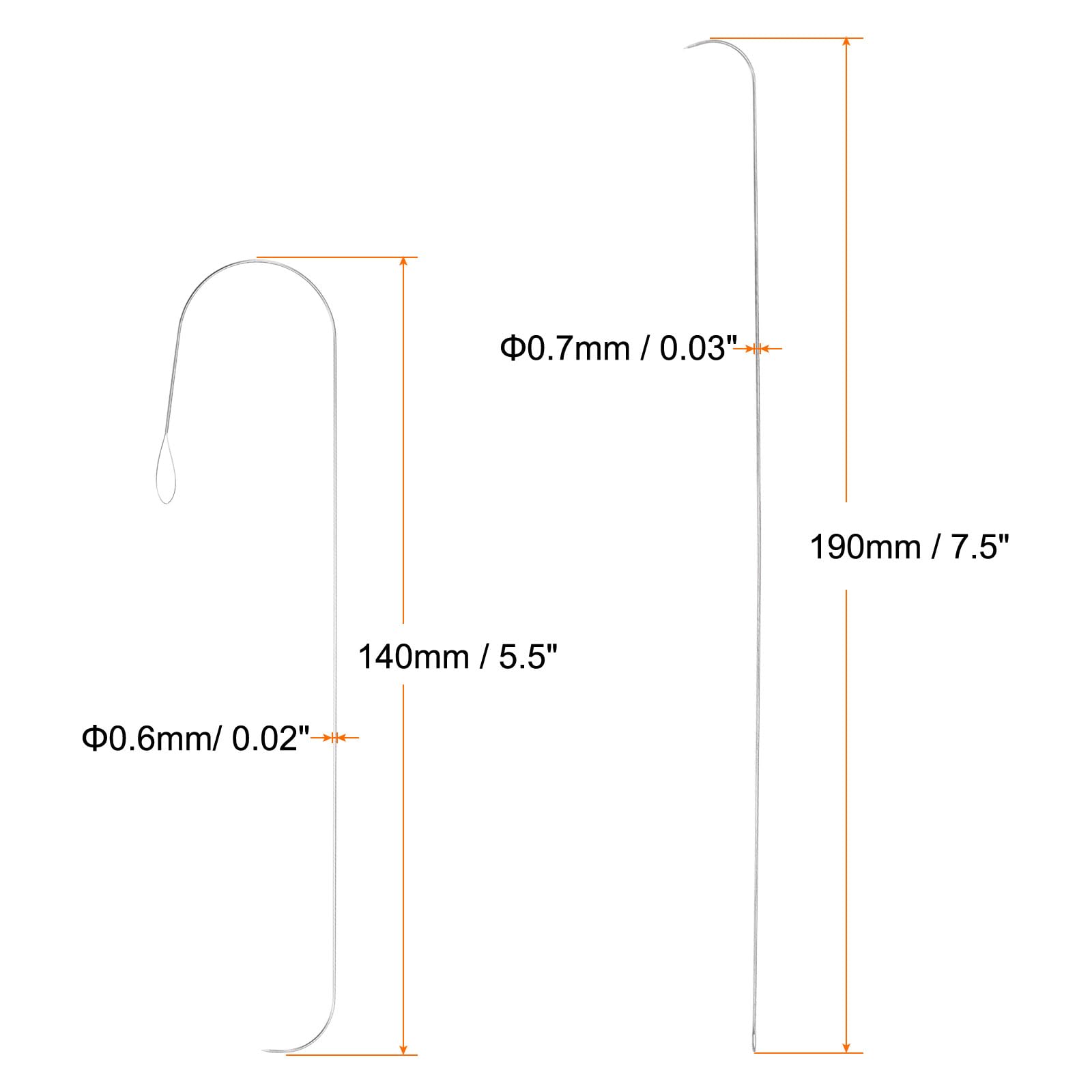 HARFINGTON 5 agujas giratorias de cuentas de 0,6 mm y 0,7 mm de diámetro, agujas de costura curvadas de acero inoxidable para bordar