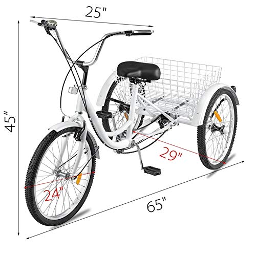 24-inch Adult Tricycles 7 Speed 3 Wheel Bikes, Bicycles Cruise Trike with Shopping Basket for Seniors Women Men, White 【Shipping from US】 - Thumbnail 2