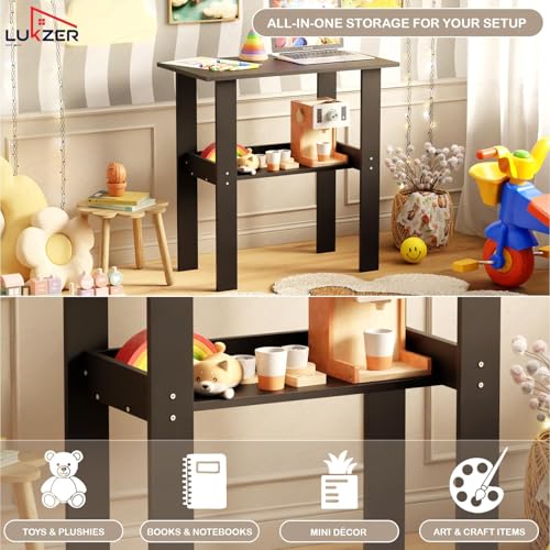 Image of Lukzer Engineered Wood Study Table | Modern Computer Desk for Home & Kids Study Room | ST-004S /Black | Compact Design Office Desk with Storage Shelf Work from Home Laptop Table Gaming Workstation