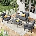 OC Orange-Casual Modern Outdoor Patio Furniture Set, 4-Piece Aluminum Conversation Set, Loveseat, Coffee Table, Includes Cushion, Backyard, Grey