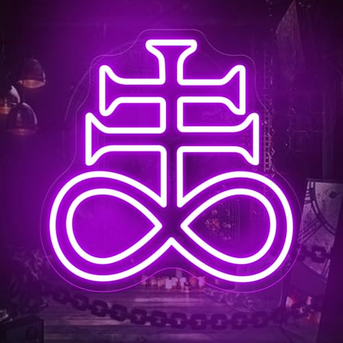Image of The Cross of Leviathan Neon Sign Satanic Cross LED Light Gothic Wall Decor | LeviathanLed Neon Light Santa Wall Art USB Powered Dimmable Goth Home Wall Room Decoration 13 inchx13 inch