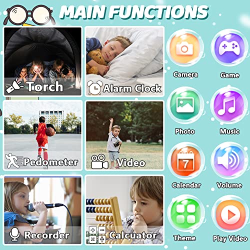 Kids Smart Watch For Boys Girls Age 3-12 With 24 Puzzle Games Pedometer 1.54" Hd Touch Screen Camera Video Recording Music Player Alarm Clock Kids Gizmo Smart Watches Educational Learning Toy (Blue) #TOP1