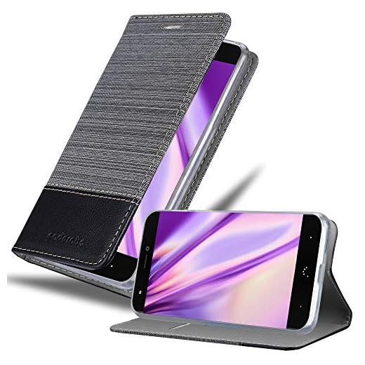 Cadorabo Funda Libro para BQ Aquaris X en Gris Negro - Cubierta Proteccíon con Cierre Magnético, Tarjetero y Función de Suporte - Etui Case Cover Carcasa
