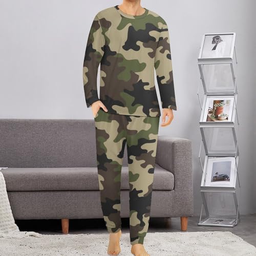 Men's Pajama Suit Army Camo Green Sleepwear Long Sleeve Top & Bottom Pant Loungewear PJ Set Cozy Nightwear2