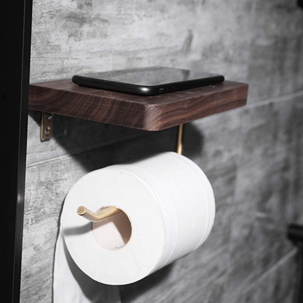 Carta Igienica Portarotolo di Carta Igienica in Ottone Massiccio in Legno Massello da Bagno Durevole per Portasciugamani Parete Porta Bagno(B,20cm)