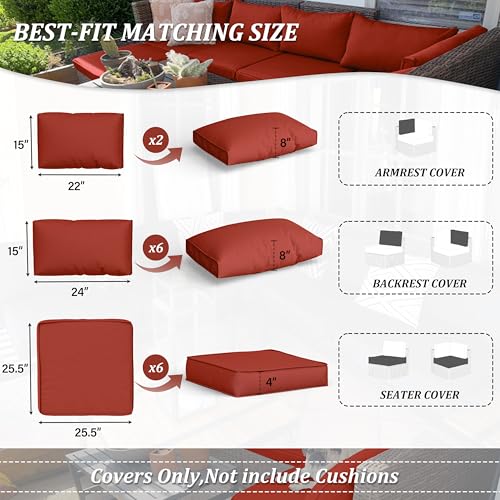 Pakunoda 14 Pcs Outdoor Cushion Covers Patio Cushion Slipcovers Replacement Splash Proof with Zipper for Outdoor Furniture, Patio Sofa Couch 3 Sizes, Terra Red,Covers Only by Pakunoda - Image 2