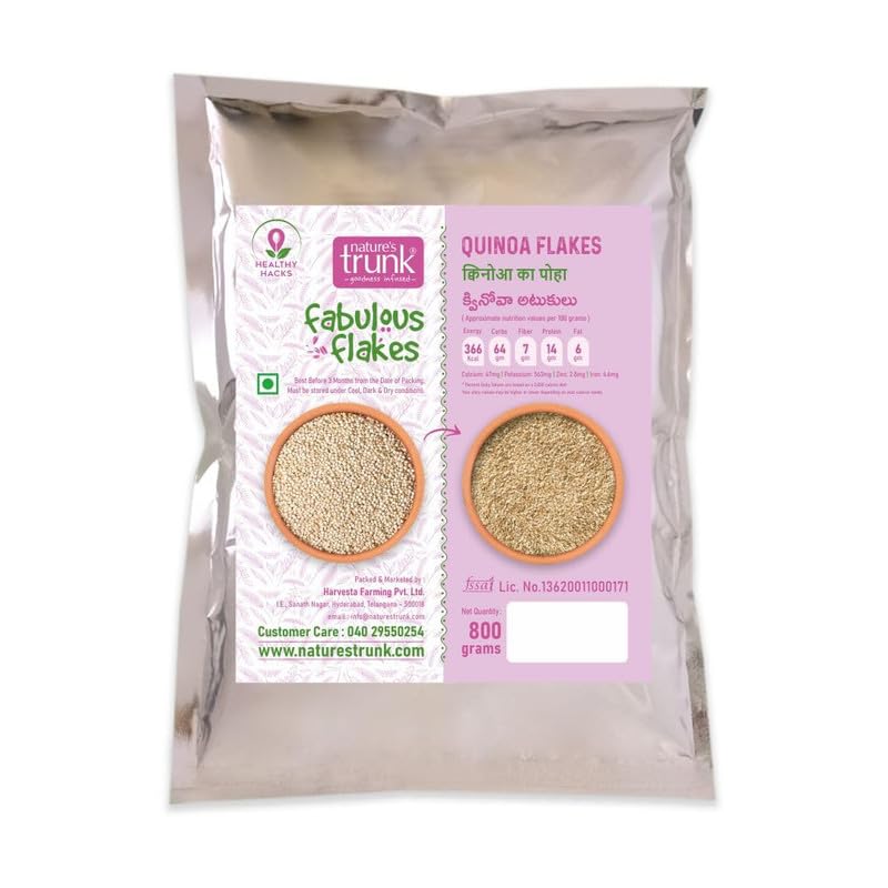 Image of Nature's Trunk Quinoa Flakes 350gm (Pack of 1) | Atukulu Style Quinoa Flakes | High Protein & Fiber | Wholegrain Breakfast Cereal | Gluten Free Quinoa Poha | Saphonin Free | Diet Food for Weight Loss