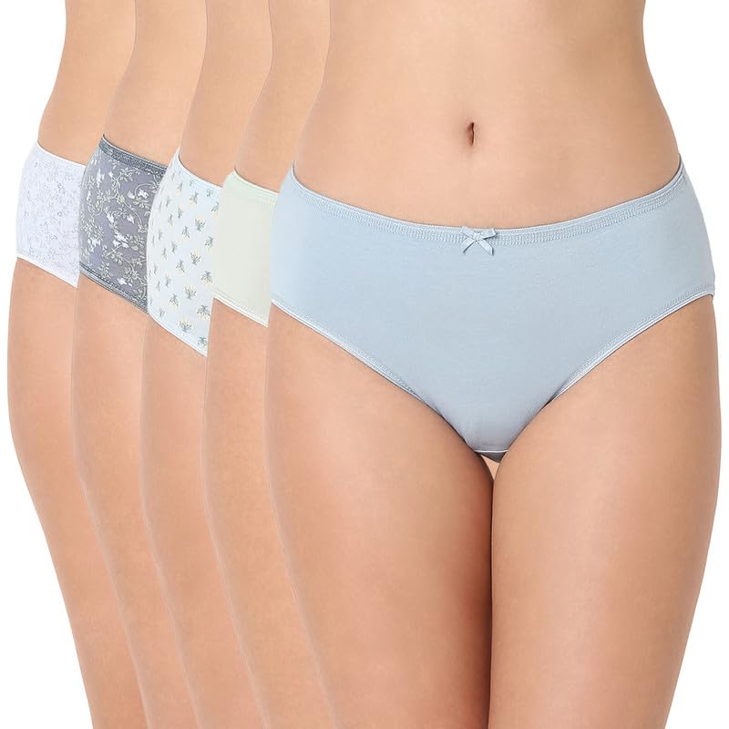 julietWomen's Premium Printed Cotton Lycra Pack of 5 Hipster Panties