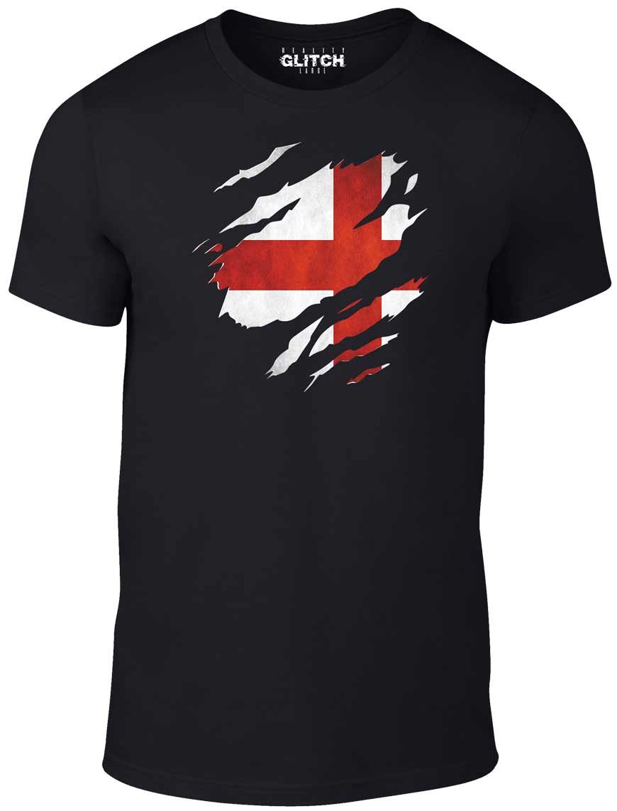 Reality Glitch Men's Torn England T-Shirt Black