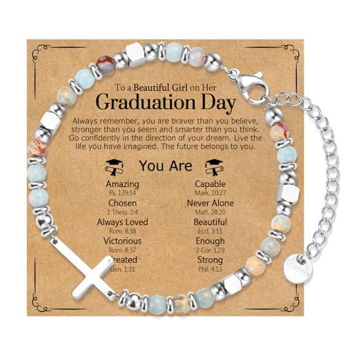 Image of Graduation Gifts for Her- Class of 2026 Primary Middle High School College Grad Gift, Adjustable Stainless Steel Beaded Cross Bracelet for Girls & Women