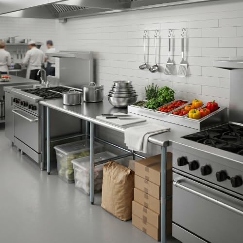 Image of AmGood Stainless Steel Work Table Open Base | Metal Work Bench (Stainless Steel Table Open Base, 84 inch Long x 24 inch Deep)
