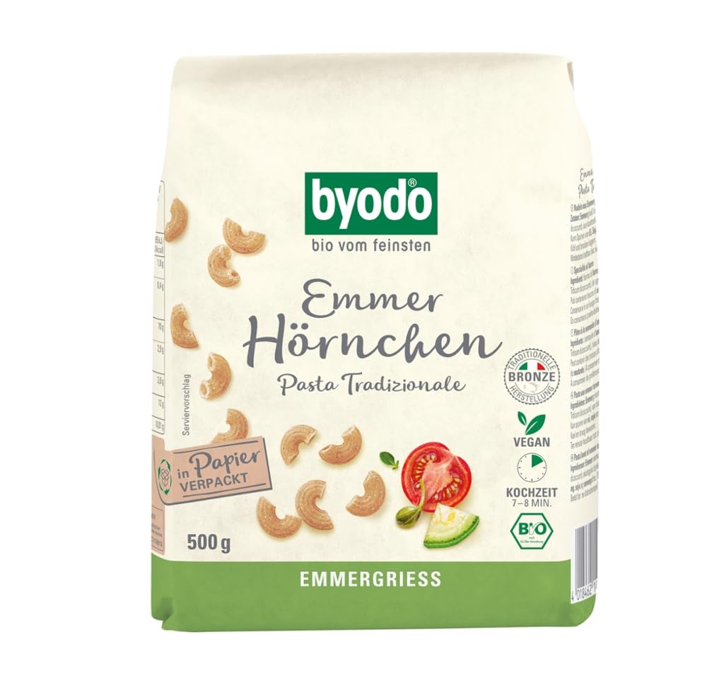 Byodo Sommerdinkel-Hörnchen Semola 0,5 kg - 12er Pack Bio Dinkel Pasta - Vegan, Bio-Zertifiziert, Nachhaltig - Ideal für Suppen & Salate - Hochwertige Nudeln für Gesunde Ernährung - Vorratspack