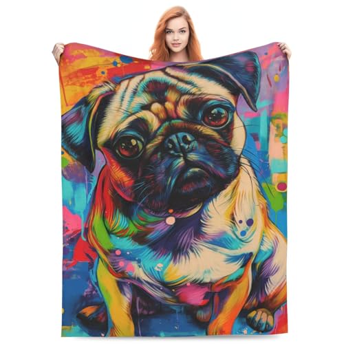 Turamurra Colorful Pug Blanket Gifts for Kids Girls Boys Pug Lovers Soft Warm Lightweight Cozy Cute Animal Pug Dog Throw Blankets for Bed Sofa Living Room Couch Home Decor 50