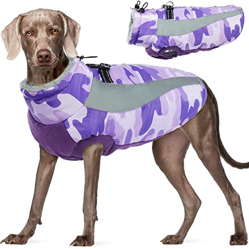 FUAMEY Dog Winter Jackets for Large Dogs, Dog Coat with Harness Built in