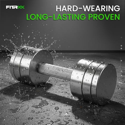 Image of Fitrxx Steel Dumbbell Set | Textured Knurled Grip Handle for Secure Hold | Chrome Finish Fixed Weight Dumbbells for Home & Gym Workout (10, Kilograms)