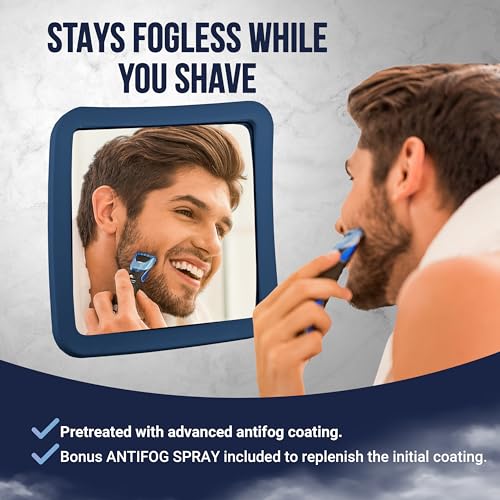 Image of MIRRORVANA Fogless Shower Mirror for Shaving with Upgraded Suction, Anti Fog Shatterproof Surface and 360 Swivel, 6.3 inch x 6.3 inch (Blue)